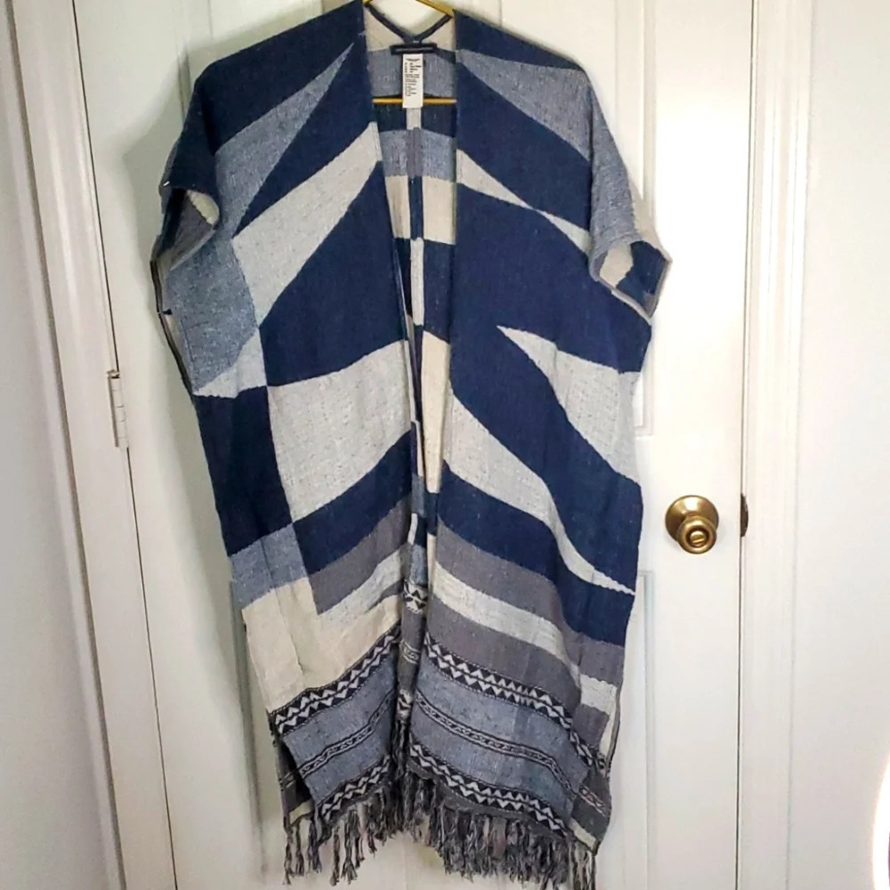 American Eagle Outfitters Striped Boho Kimono with Fringe Bottom
